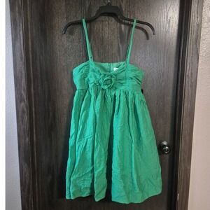 Taylor Emerald Green Seersucker Rose Applique Babydoll Dress 3896M Womens 10